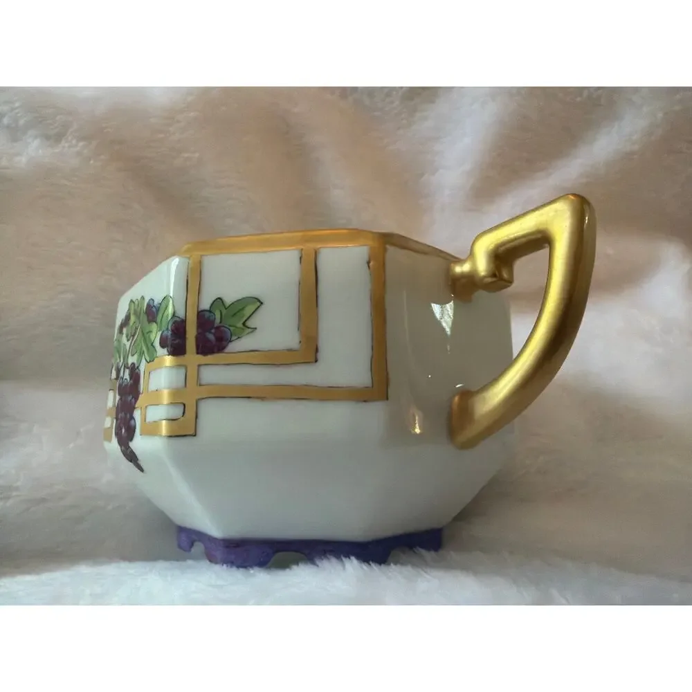 Antique Union Limoges Hand Painted Grape Creamer Eleanor McC Taetz Gold Trim